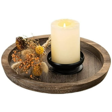 Sziqiqi Candle Tray Rustic Round Wood Table Centerpiece Trays Decorative