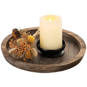Sziqiqi Round Wood Candle Holder Tray, 11 Inch Rustic Farmhouse Decor for Coffee Table Distressed Wooden Plate for Pillar Tealight Candles Home Decor for Living Room