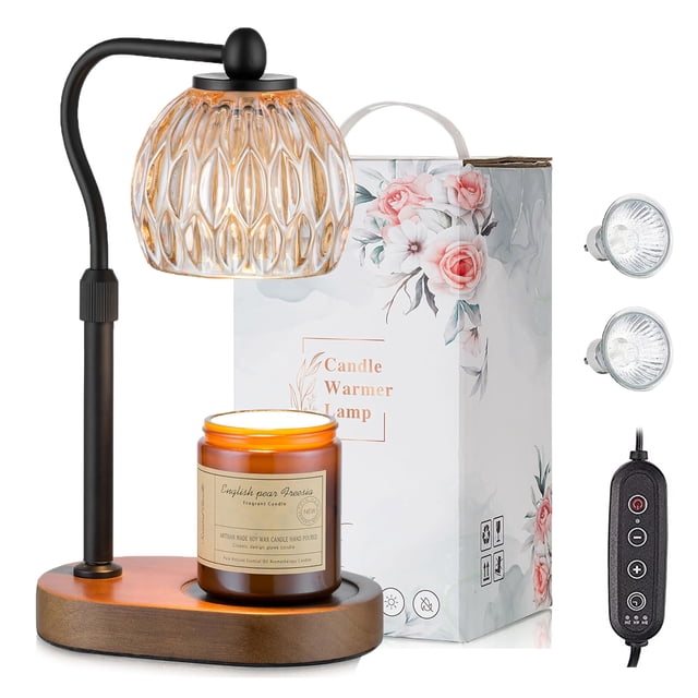 Sziqiqi Candle Warmer Lamp with Timer & Dimmer, Flameless Walnut Wood ...