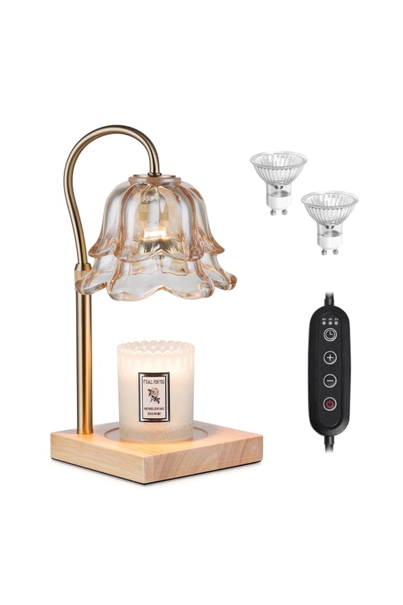Candle Warmer Lamp with Timer: Flower Candle Lamps with 2 Bulbs Gift for Mom Height Adjustable Candle Lamp Warmer Vintage Home Bedroom Decor House Warming Gold
