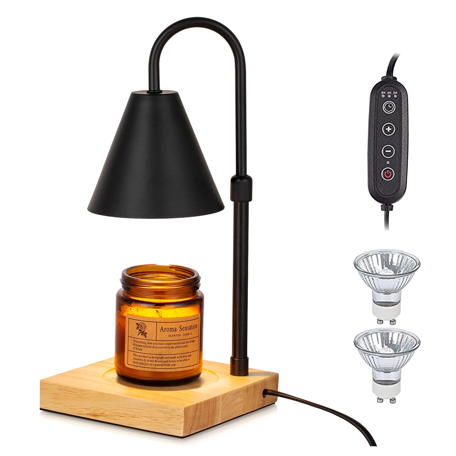 Candle Warmer Lamp - Electric Candle Lamp Warmer with Timer & Dimmer  Adjustable Height Candle Lamp for Jar Candles with 2 Bulbs Wax Melter  Warmer