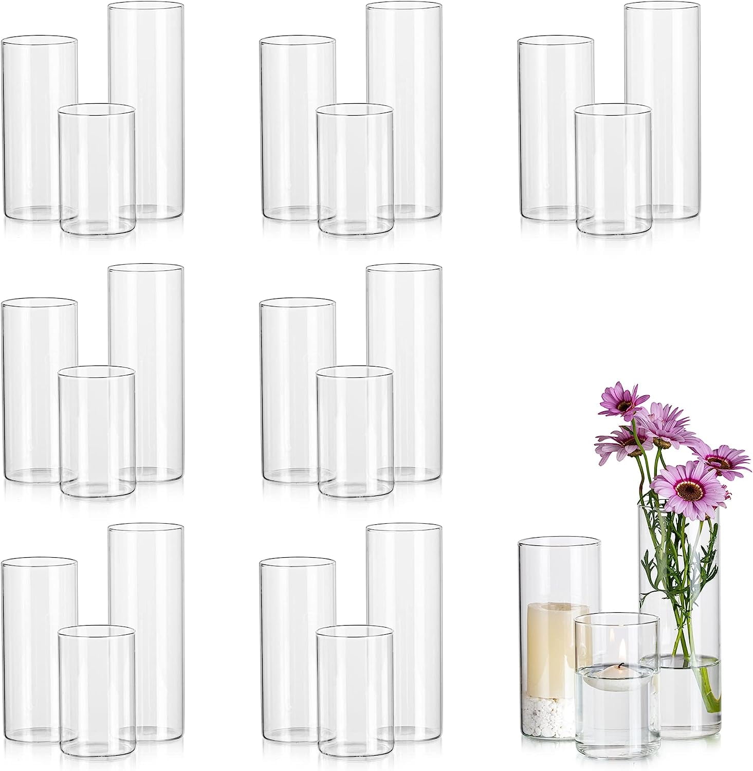 Sziqiqi 24Pcs Cylinder Vases Set, Floating Candle Holders for 2