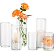 Sziqiqi Clear Cylinder Vases Set 6 PCS Gift for Mom, Glass Vases for Centerpieces Floating Candle Vase Bulk for Decor Hurricane Candle Holders for 2" Pillar Candles Wedding Table Decorations 4"+6"+8"