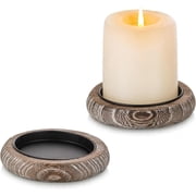 Sziqiqi Whitewash Wooden Pillar Candle Holders with Tray, Set of 2 - Farmhouse Table Centerpiece Decor