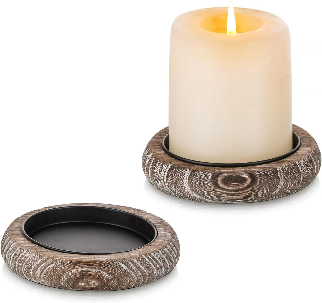 Sziqiqi Decorative Centerpiece - Wood Candle Holder Set of 2, Farmhouse ...