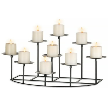 Sziqiqi Fireplace Decor 9-Candelabra for Inside Fireplace Mantle Black Iron Pillar Candle Holders for Table Centerpiece