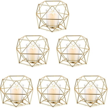 Sziqiqi Geometric Candle Holder for Chrismas Thanksgiving Decor Tealight & Votive Candles with Glass for Table Centerpiece Set of 6, Gold