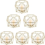 Sziqiqi Geometric Candle Holder for Chrismas Thanksgiving Decor Tealight & Votive Candles with Glass for Table Centerpiece Set of 6, Gold