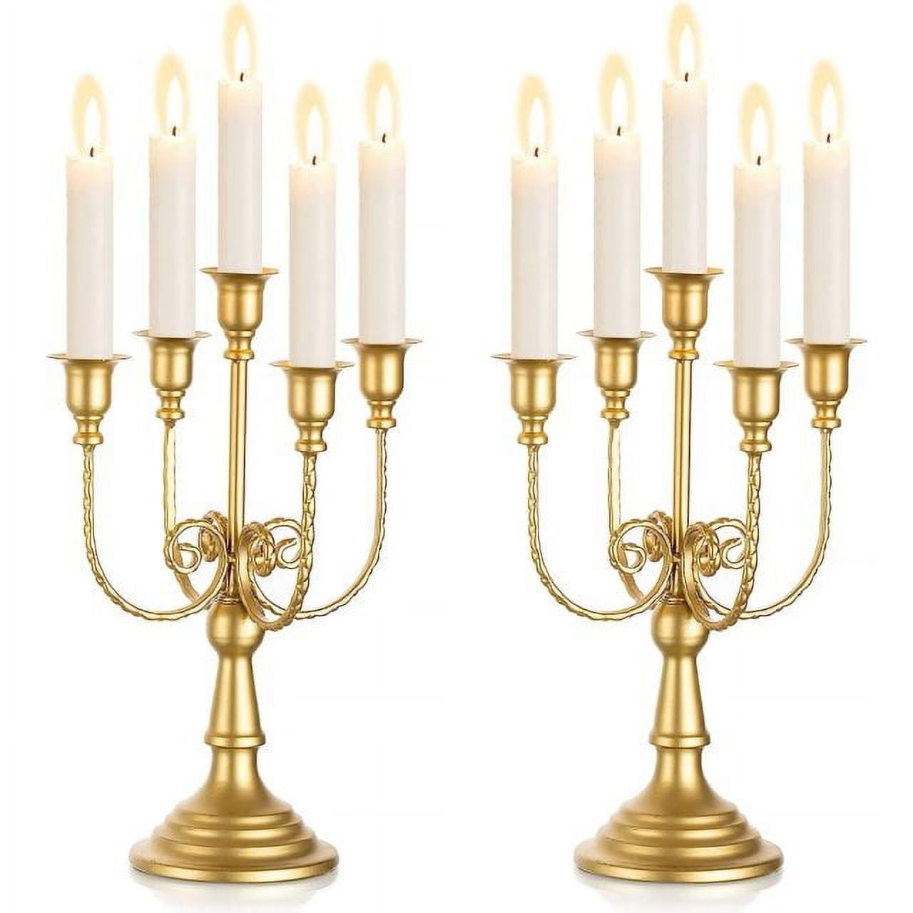 Sziqiqi Gold Candelabras 5 Arms Candle Holders for Table Centerpiece Set of 2