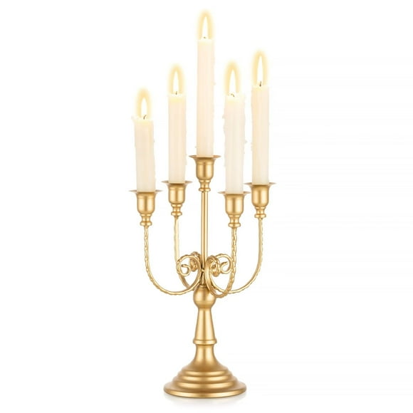 Sziqiqi Gold Candelabra 5 Arms Candle Holders for Table Centerpiece