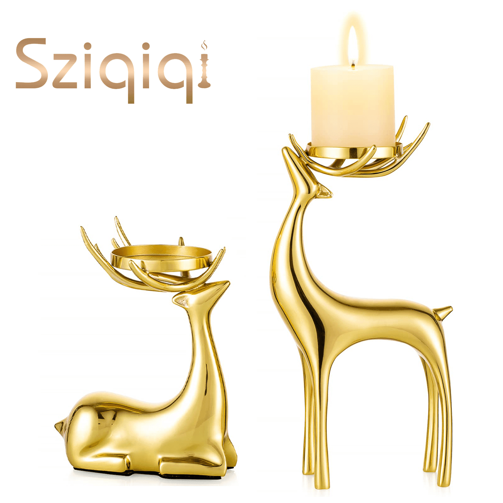 Sziqiqi Gold Candle Holders for Pillar Candles Set of 2 Brass Reindeer ...