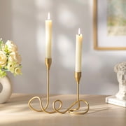 Sziqiqi Gold Curved Metal Taper Candle Holders MCM Vintage Sculptural Candelabra for Table Centerpiece Modern Artistic Iron Candle Decor for Mantel Wedding Housewarming Gift Women Friend