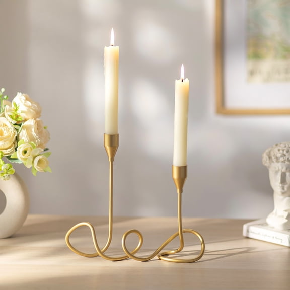 Sziqiqi Gold Curved Metal Taper Candle Holders: MCM Vintage Sculptural Candelabra for Table Centerpiece Modern Artistic Iron Candle Decor for Mantel Wedding Housewarming Gift Women Friend
