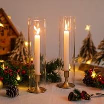 Sziqiqi Gold Hurricane Candle Holders Set of 2: Tall Clear Glass Cylinder with Matte Metal Base for Taper Candles, Wedding Centerpiece, Party & Home Decor