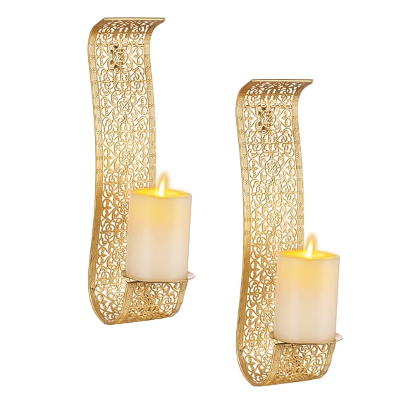 Sziqiqi Gold Metal Wall Candle Holders Decorative Sconces Set of 2 Candle Sconces Style Wall Decor for Home Living Room Dinning Room Office