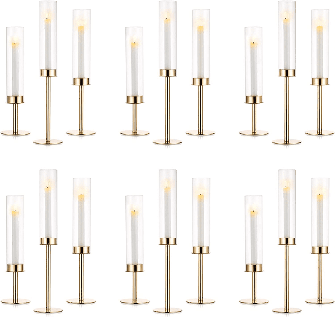 Sziqiqi Gold Taper Candle Holders with Hurricane Glass Tall Candlestick