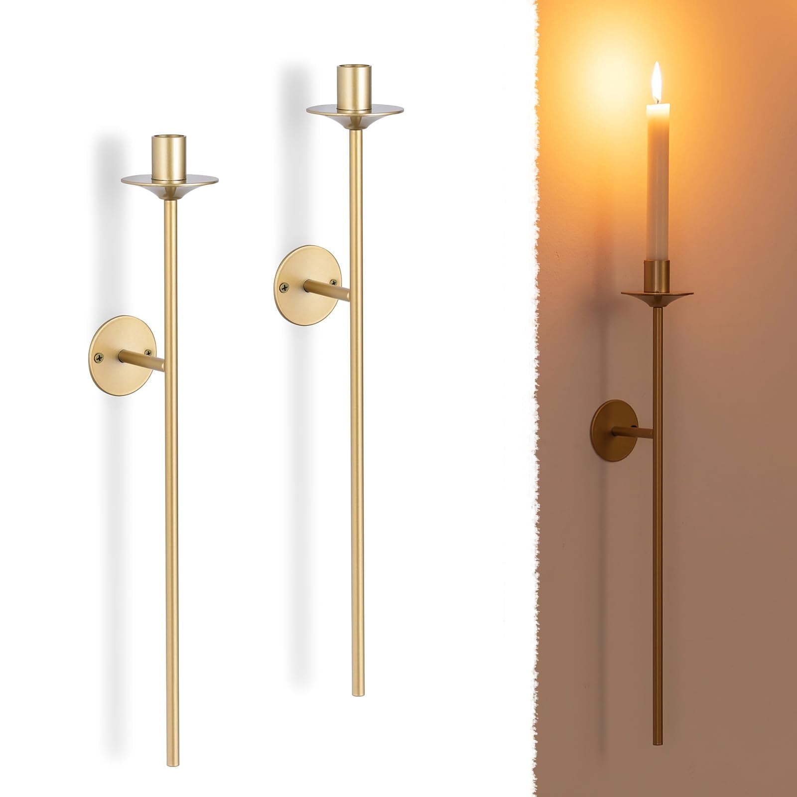 Set of 2 Gold Wall Sconces with Glass...