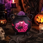 Sziqiqi Gothic Cauldron Wax Warmer Halloween Electric Wax Melter with 2 Bulbs Spider Web Design Removable Dish for Scented Wax Spooky Home Decor Gift
