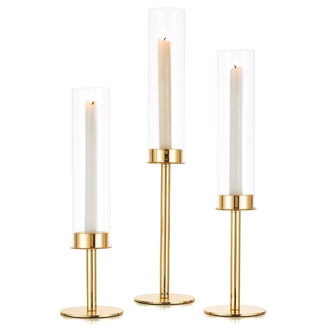 Sziqiqi Hurricane Candles Holder Tall Glass Gold Candlestick Holder
