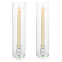 Sziqiqi Hurricane Candlestick Holders Glass: 2 Pcs Clear Taper Candle Holder Tall Glass Candle Stick Outdoor Candleholder Cylinder Shade Wedding Centrepieces for Tables Christmas Party Decor