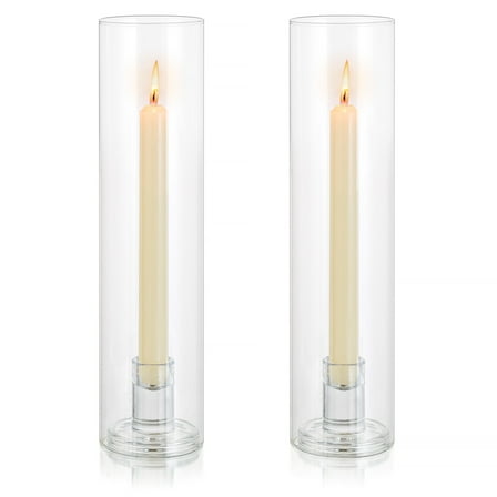 Sziqiqi Hurricane Candlestick Holders Glass: 2 Pcs Clear Taper Candle Holder Tall Glass Candle Stick Outdoor Candleholder Cylinder Shade Wedding Centrepieces for Tables Christmas Party Decor