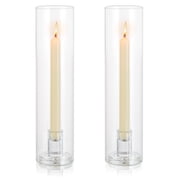 Sziqiqi Hurricane Candlestick Holders Glass 2 Pcs Clear Taper Candle Holder Tall Glass Candle Stick Outdoor Candleholder Cylinder Shade Wedding Centrepieces for Tables Christmas Party Decor