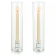 Sziqiqi Hurricane Candlestick Holders Glass: 2 Pcs Clear Taper Candle Holder Tall Glass Candle Stick Outdoor Candleholder Cylinder Shade Wedding Centrepieces for Tables Christmas Party Decor