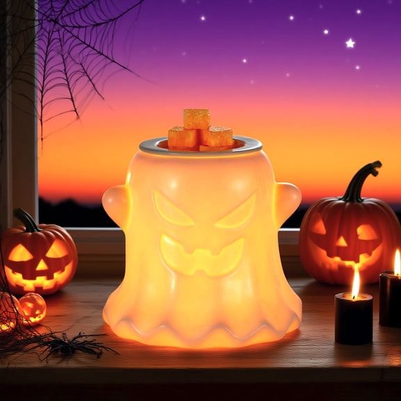Sziqiqi Ceramic Ghost Wax Warmer: Halloween Electric Wax Melter with 2 Bulbs Spooky Home Decor Gift for Women Scented Wax Burner for Bedroom Office