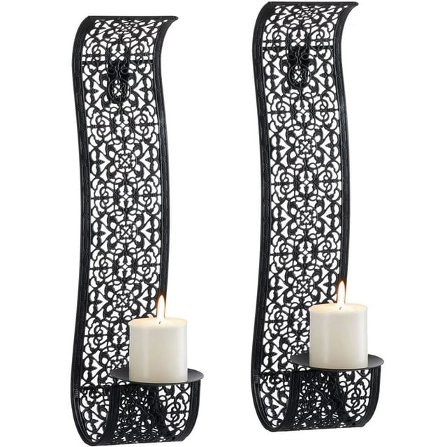Sziqiqi Metal Wall Candle Holders Decorative Set of 2 Black Candle