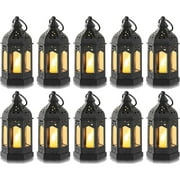 Sziqiqi Mini Lanterns Decorative for Centerpiece: 10pcs Hanging Small Black Lantern Bulk with Flickering LED Candles for Halloween Decorations, Wedding Decor, Christmas Table, Batteries Included
