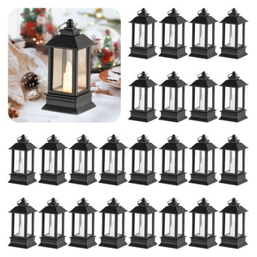 Sziqiqi Mini Lanterns Decorative LED Candles Vintage Hanging Lantern Decor Set of 24 for Christmas Wedding Party Black