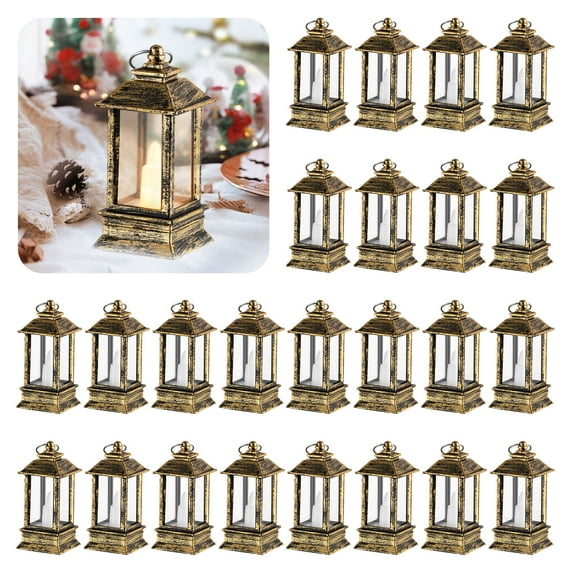 Sziqiqi Mini Lanterns Decorative LED Candles Vintage Hanging Lantern Decor Set of 24 for Halloween Christmas Wedding Party Bronze
