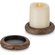 Sziqiqi Wood Candle Holder Farmhouse Decor - Pillar Candle Holders for Table Centerpiece Small Tray Riser Set of 2 Round Wooden Plate Pedestal Stand for Coffee 