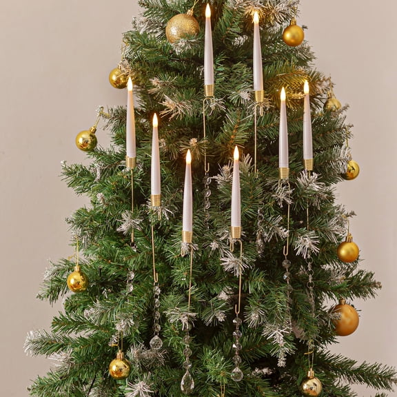 Sziqiqi Set of 10 Flameless Christmas Candles with Remote Timer: Elegant Crystals Battery LED Taper Candles with Hanging Crystals for Xmas Tree Party Decor