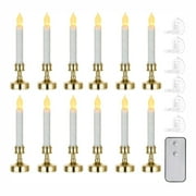 Sziqiqi Set of 12 LED Candles Battery Operated Remote Electric Flickering Flameless Candlestick Lights Taper Gold Suction Cup Warm Glow Holiday Decoration Christmas Window