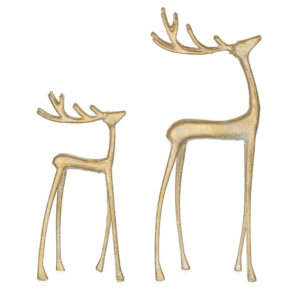 Sziqiqi Set of 2 Gold Cast Iron Reindeer Figurines: Vintage Deer Statues for Christmas Table Centerpiece Decor Mantel Fireplace Dining Room Coffee Table Shelf Farmhouse Home Ornament