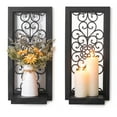 thumbnail image 1 of Sziqiqi Set of 2 Rustic Wood Wall Candle Holders with Mirror: Farmhouse Decor for Indoor Use Black Threaded Pattern Shelves for Fireplace Bathroom Hallway, 1 of 7
