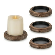 SZIQIQI Set of 4 Distressed Wood Candle Holders: 8cm Pillar Candle Stands with Rustic Farmhouse Finish Round Wooden Trays for Table Centerpiece Coffee Table Decor