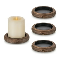 Sziqiqi Set of 4 Distressed Wood Candle Holders: 8cm Pillar Candle Stands with Rustic Farmhouse Finish Round Wooden Trays for Table Centerpiece Coffee Table Decor