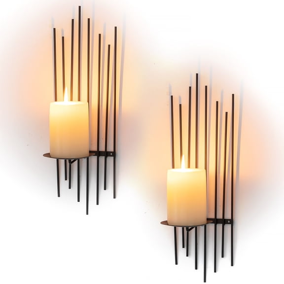 Sziqiqi Set of 2 Black Wall Candle Holders for Pillar Candles: Modern  Metal Easy-Mount Sconces for Living Room Bedroom Artistic Home Decor