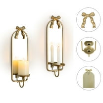 Sziqiqi Set of 2 Decorative Wall Mounted Candle Holders: Gold Metal Sconces with Mirror for Taper Candles Living Room Bedroom Hallway