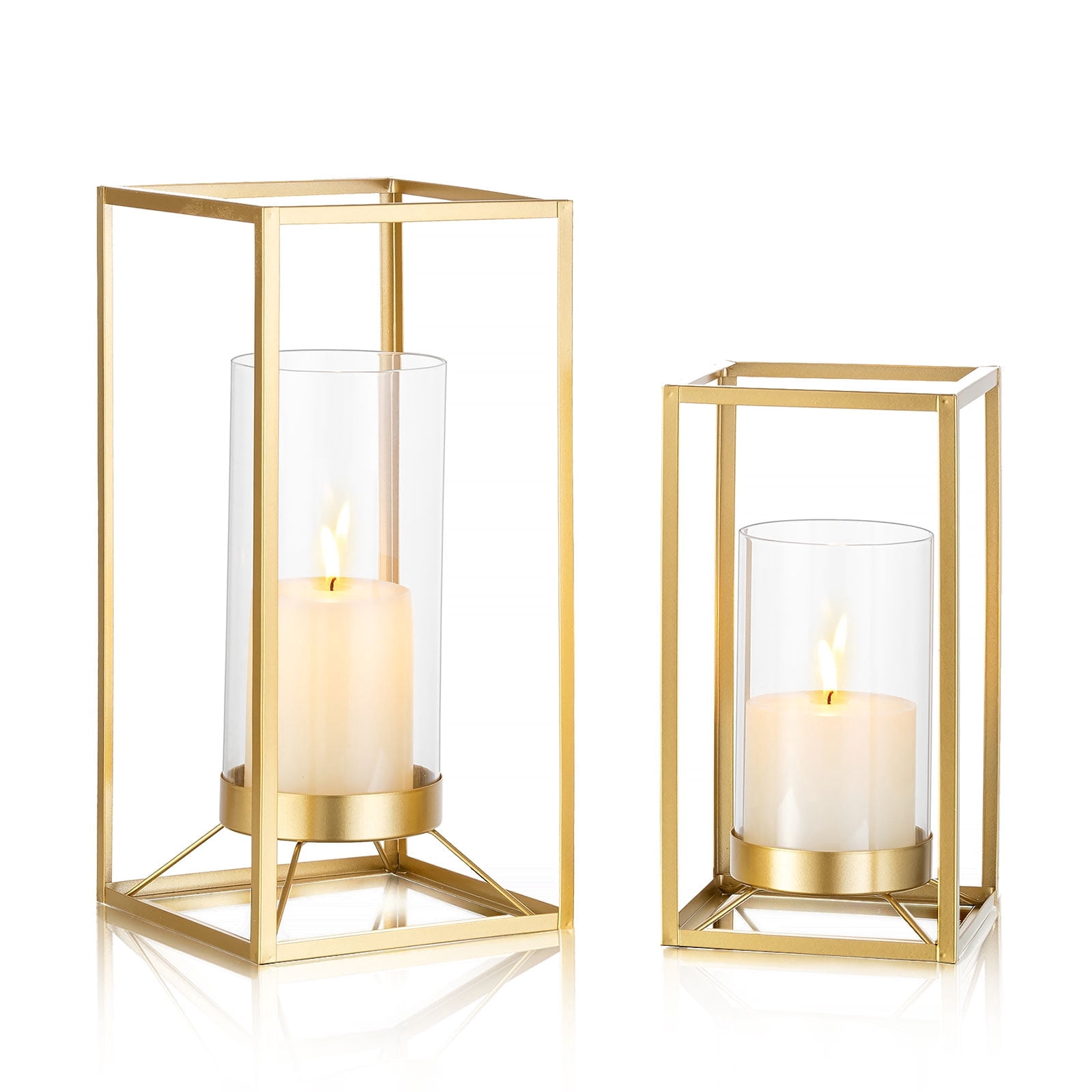 Sziqiqi Set of 2 Gold Metal Lantern with Glass: Farmhouse Candle ...