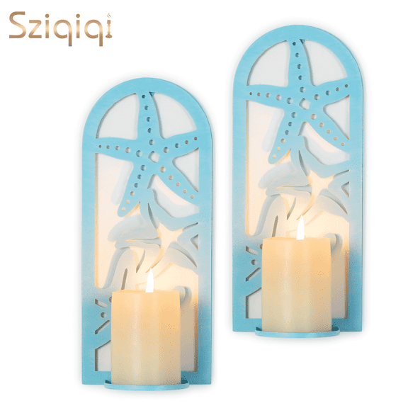Sziqiqi Set of 2 Metal Candle Sconces: Blue Vintage Wall Mounted Tea Light Holders for Home Decor, Living Room, Bedroom, Fireplace, Bathroom