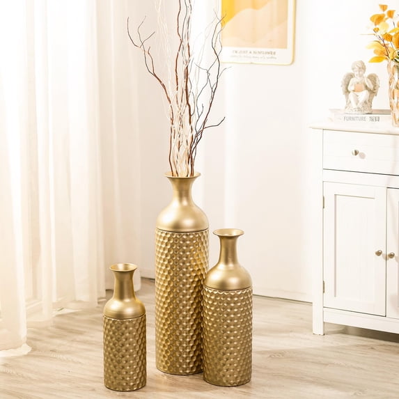 Sziqiqi Set of 3 Gold Honeycomb Floor Vase: Tall Metal Decor Vases for Living Room Home Office 27in Large Corner Decor Gift