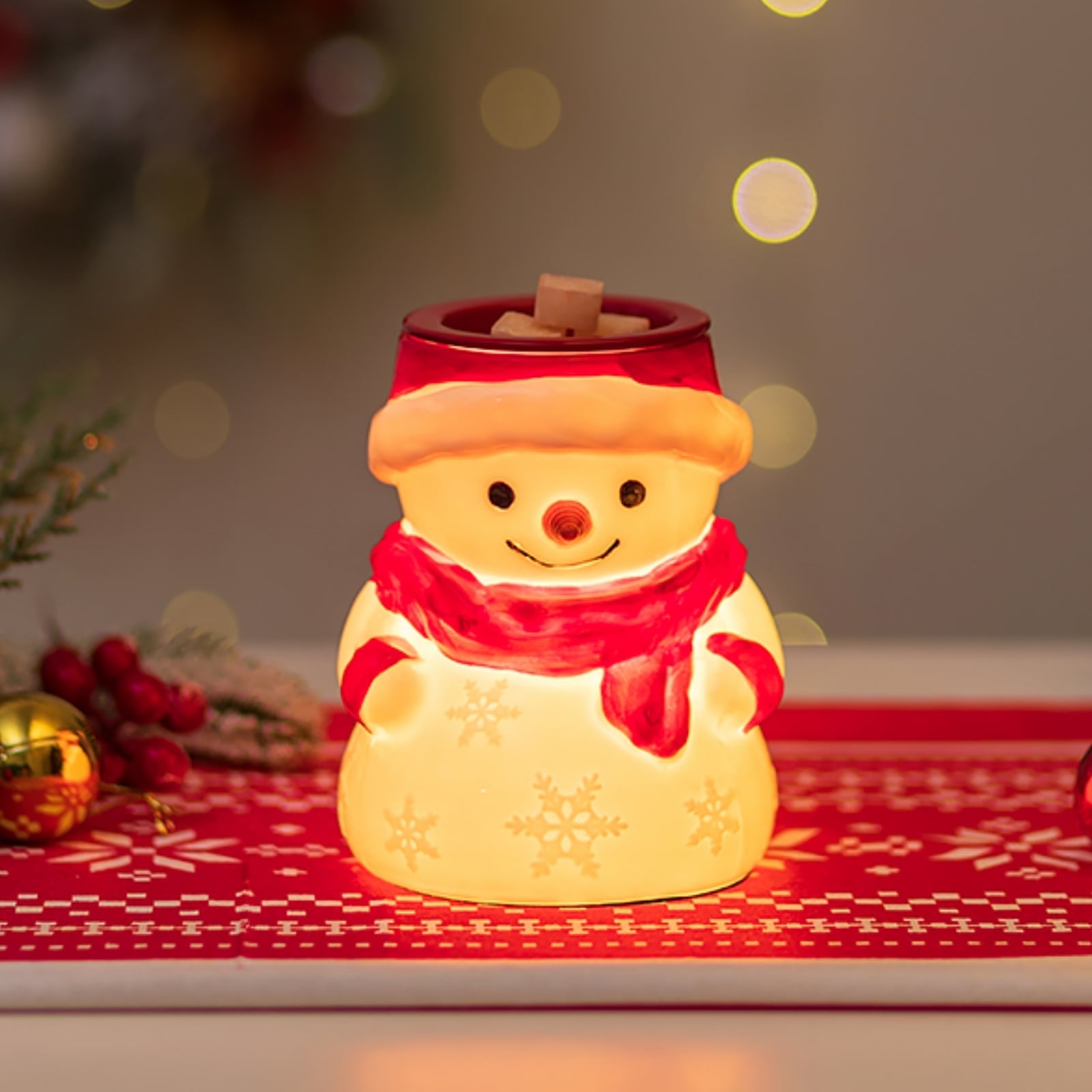 Sziqiqi Snowman Wax Melt Warmer: Ceramic Electric Wax Melter for Scented Candles Flameless with 2 Light Bulbs Cozy Christmas Gift for Women Family Home Decor