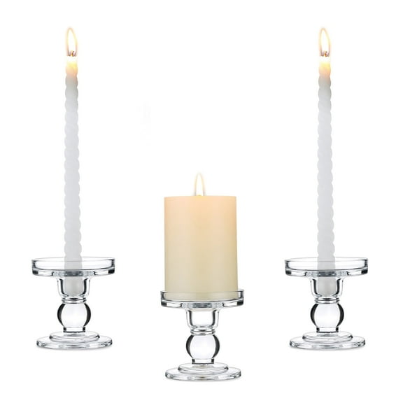Sziqiqi Set of 3 Glass Unity Candle Holders: Pillar Candle Stick Stand Crystal Elegant Two-Layer Design for Christmas Wedding Centerpieces 3.2" Height for Table Decor