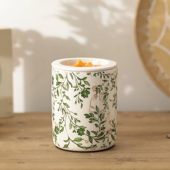 Sziqiqi Green Floral Ceramic Wax Warmer with Timer: Adjustable Brightness Electric Wax Melter Vintage Chinoiserie Home Decor Gift for Women Kitchen Bedroom Birthday