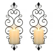 Sziqiqi Wall Candle Holder Decorative Black Candle Sconces Set of 2 Elegant European Style Metal Hooks for Entryway Bedroom Decor