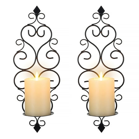 Sziqiqi Wall Candle Holder Decorative Black Candle Sconces Set of 2  Elegant European Style Metal Hooks for Entryway Bedroom Decor