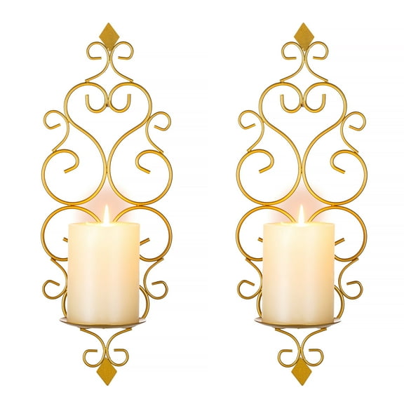 Sziqiqi Set of 2 Wall Candle Holder: Decorative Gold Candle Sconces Elegant European Style Metal Hooks for Entryway Bedroom Decor